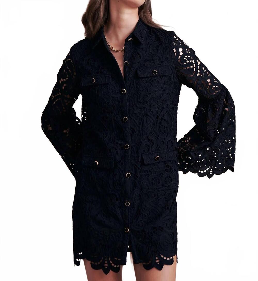 NEW SAYLOR rachael swirl intricate embroidery mini dress in black